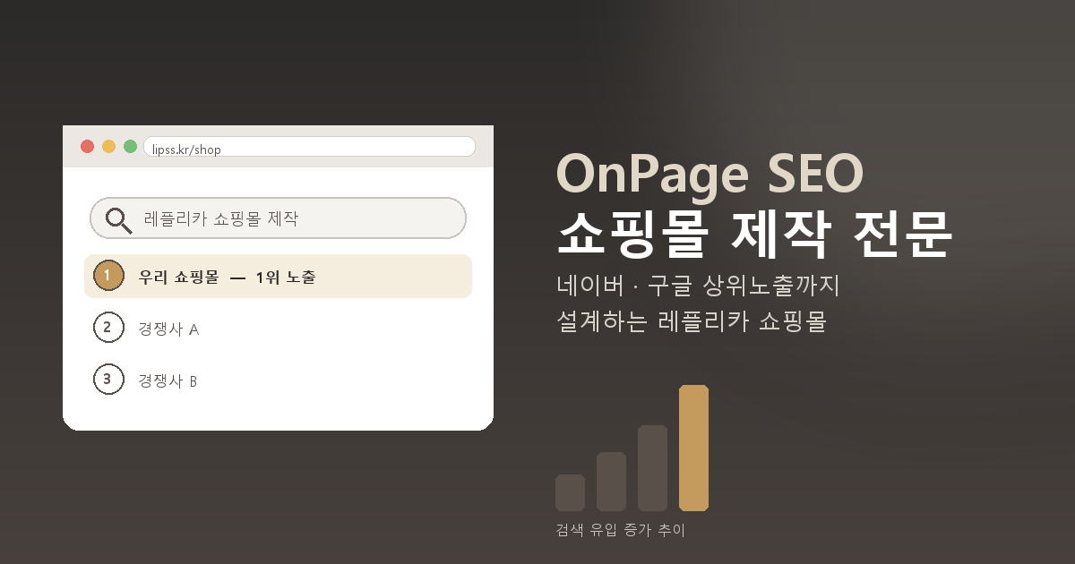 OnPage SEO 레플리카 쇼핑몰 제작, 검색 결과 1위 노출 이미지